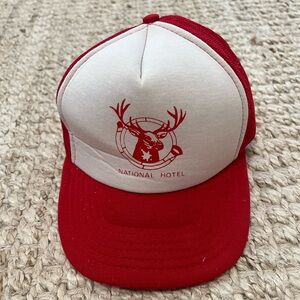 Vintage National Hotel red and white trucker hat